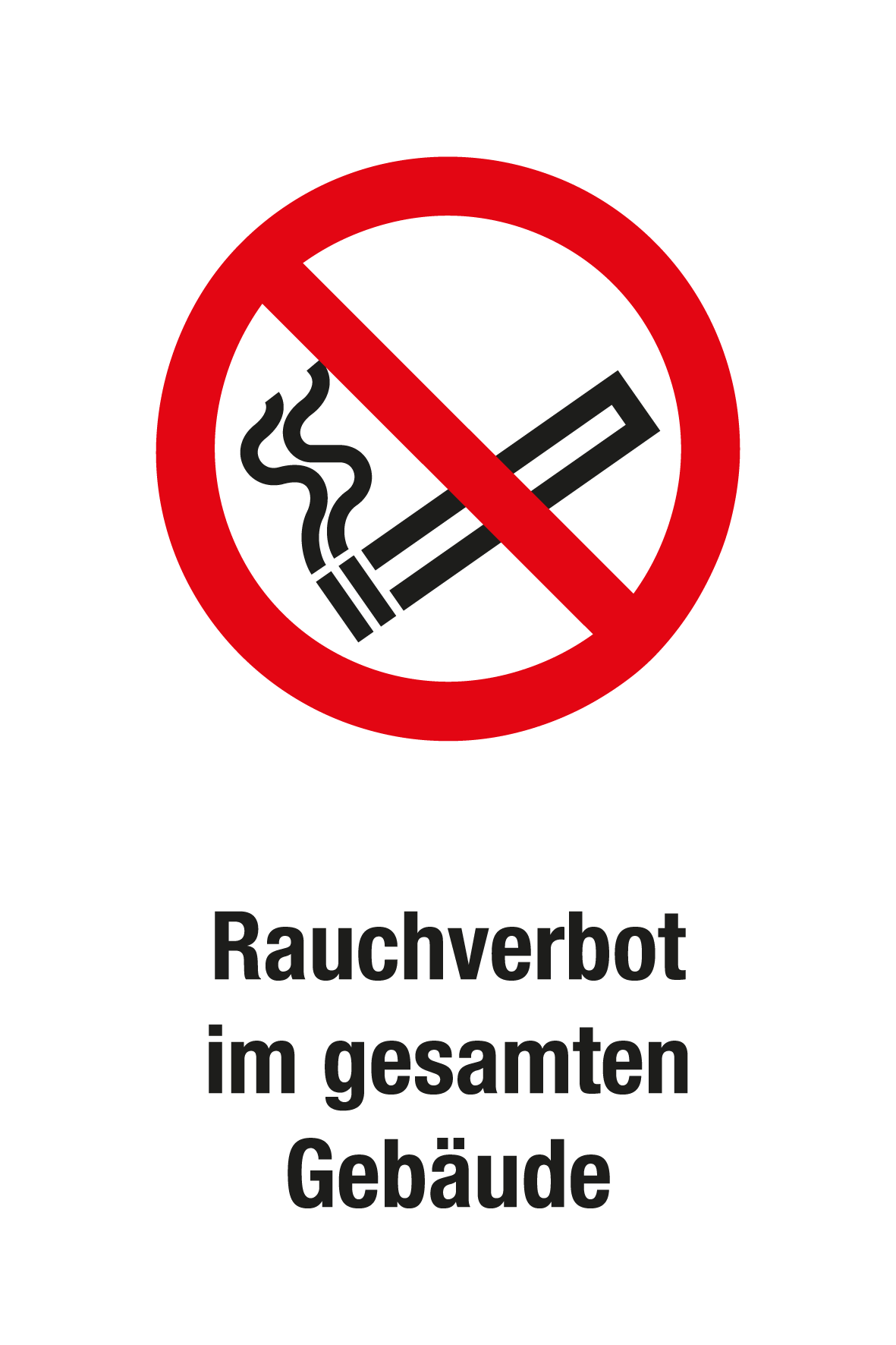 Verbotsschild mit Text - Rauchverbot im gesamten Gebäude