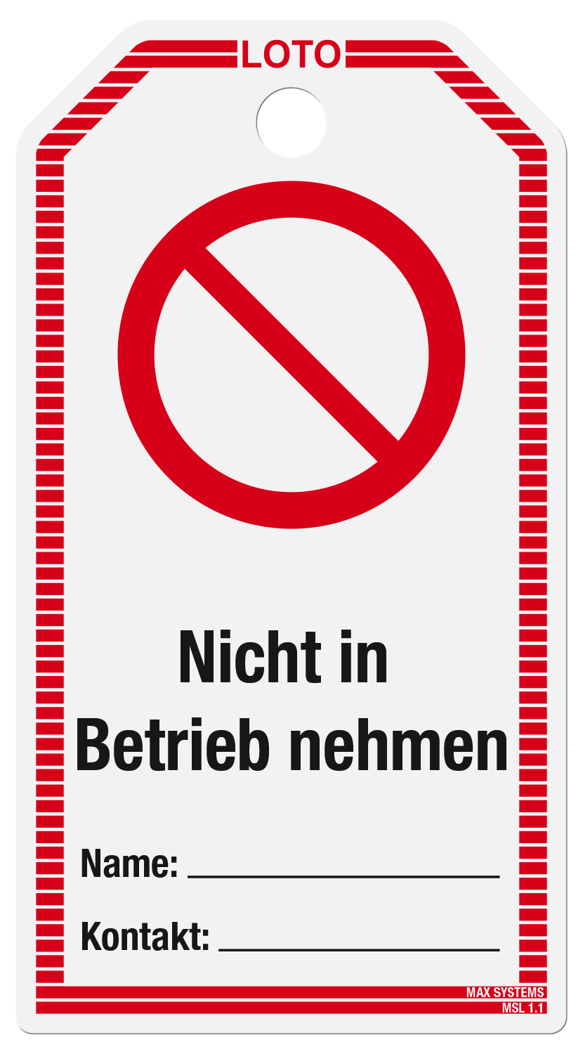 Anhängeetikett - Hochformat mit Druck "Nicht in Betrieb nehmen"