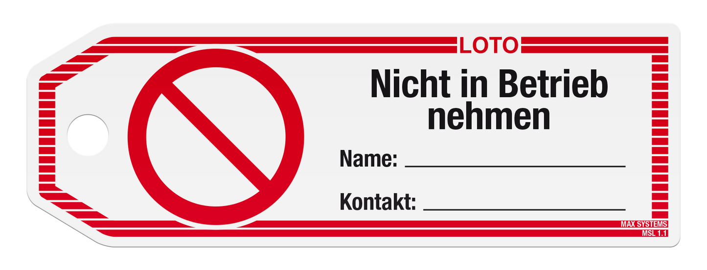 Anhängeetikett - Hochformat mit Druck "Nicht in Betrieb nehmen"