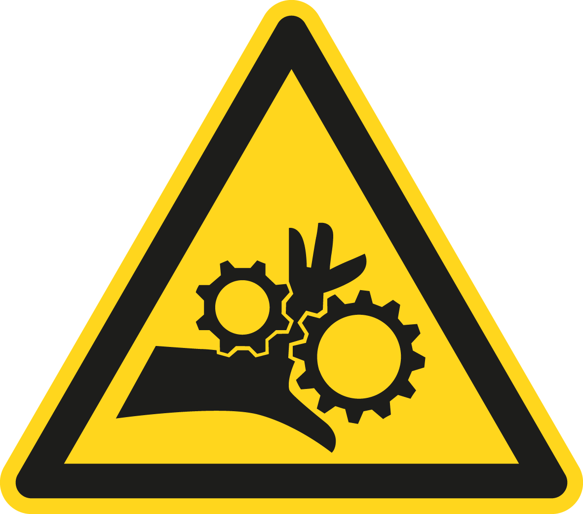 Warnschild - Warnung vor Handverletzungen bei Zahnradantrieb