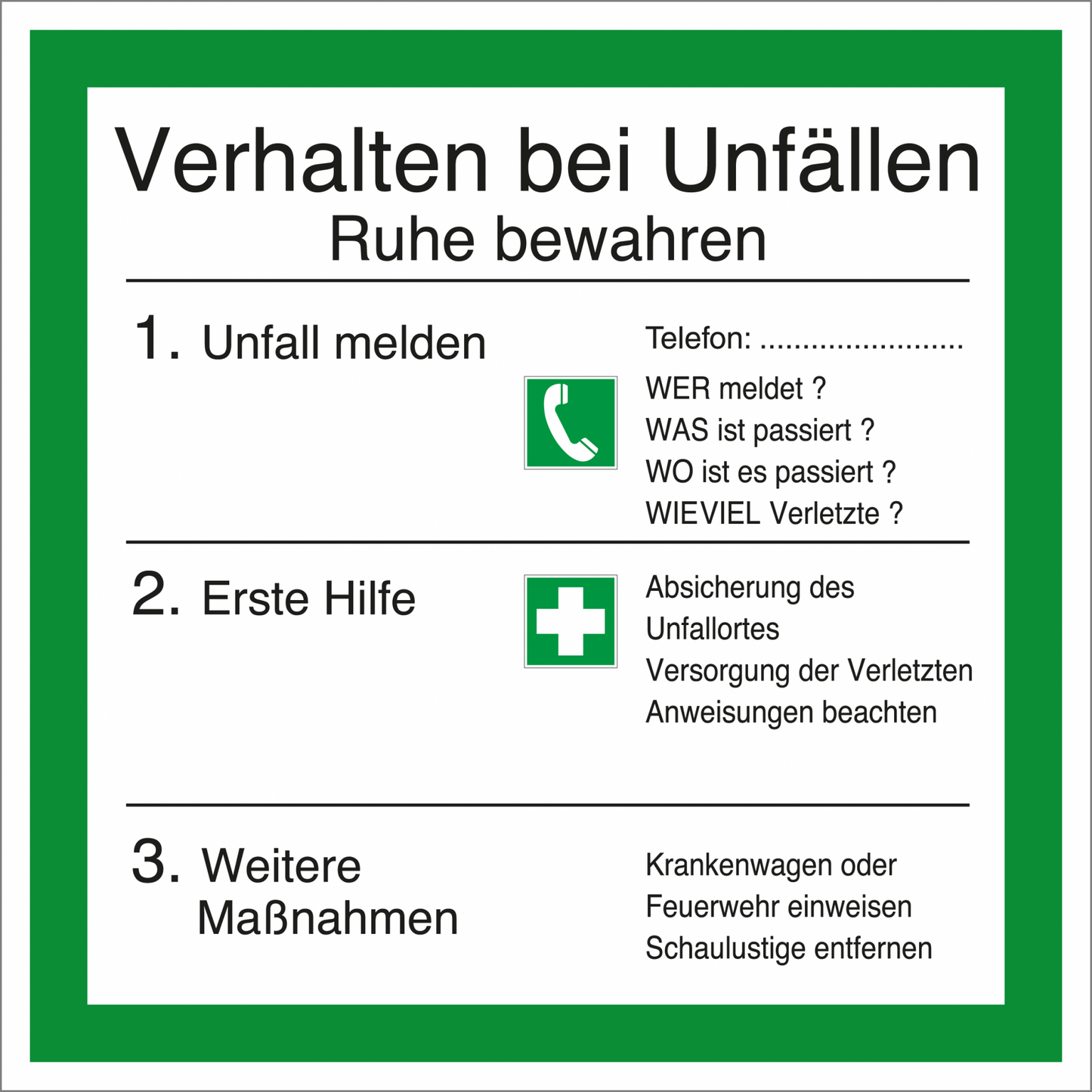 Aushang am Arbeitsplatz - Verhalten bei Unfällen