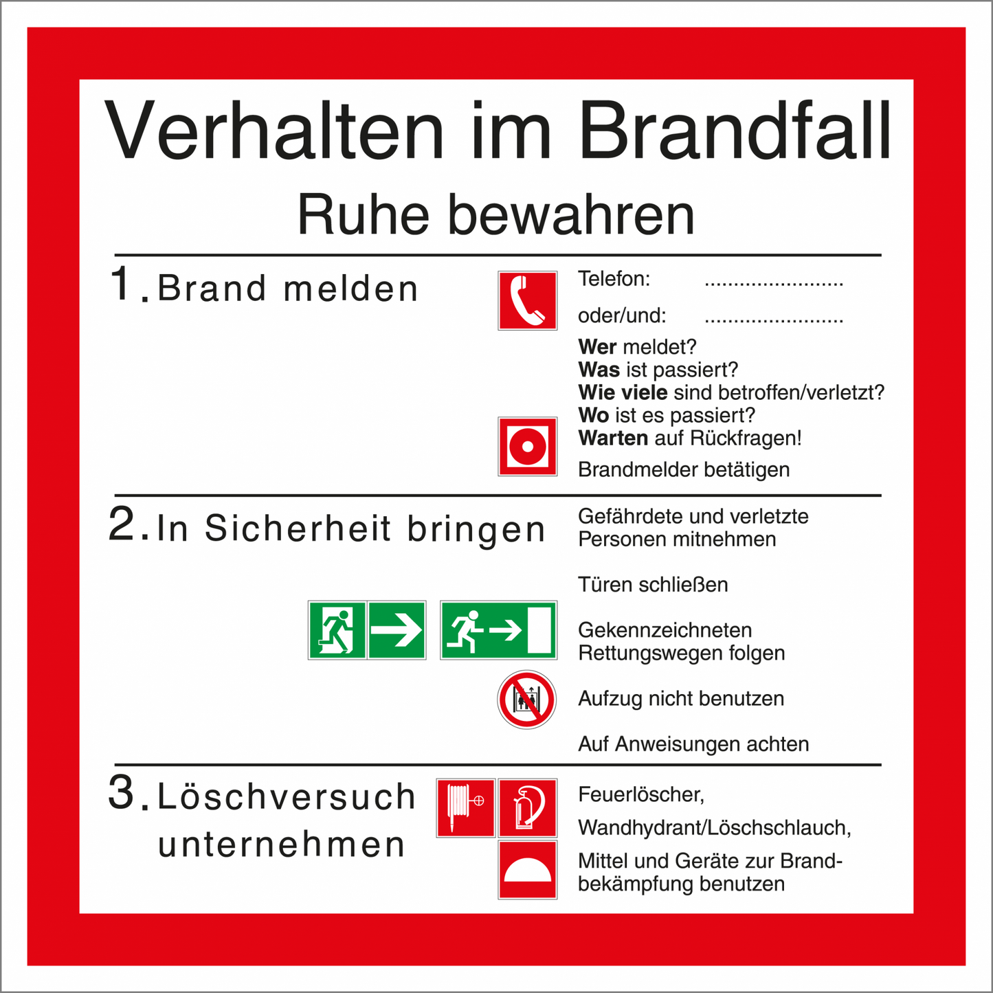 Aushang am Arbeitsplatz - Verhalten im Brandfall I