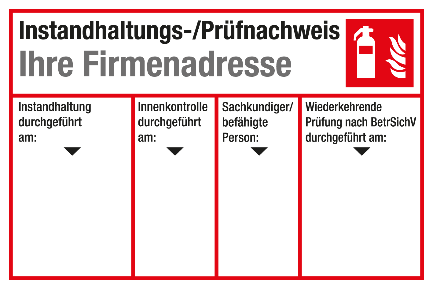 Grundetikett - Instandhaltungs- /vierspaltig| VE = 6 Stück pro Bogen