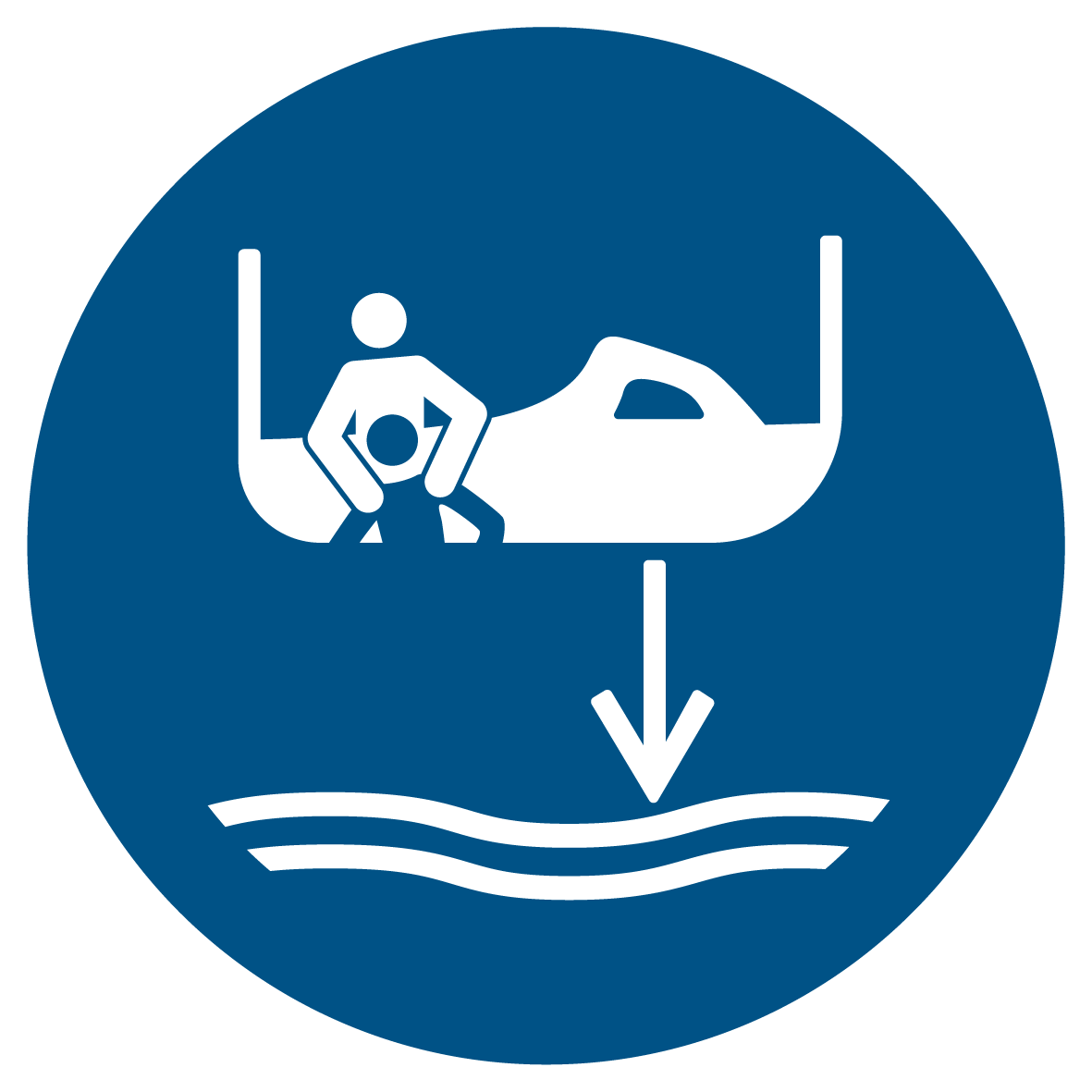 Gebotsschild - Bereitschaftsboot fieren beim Aussetzvorgang