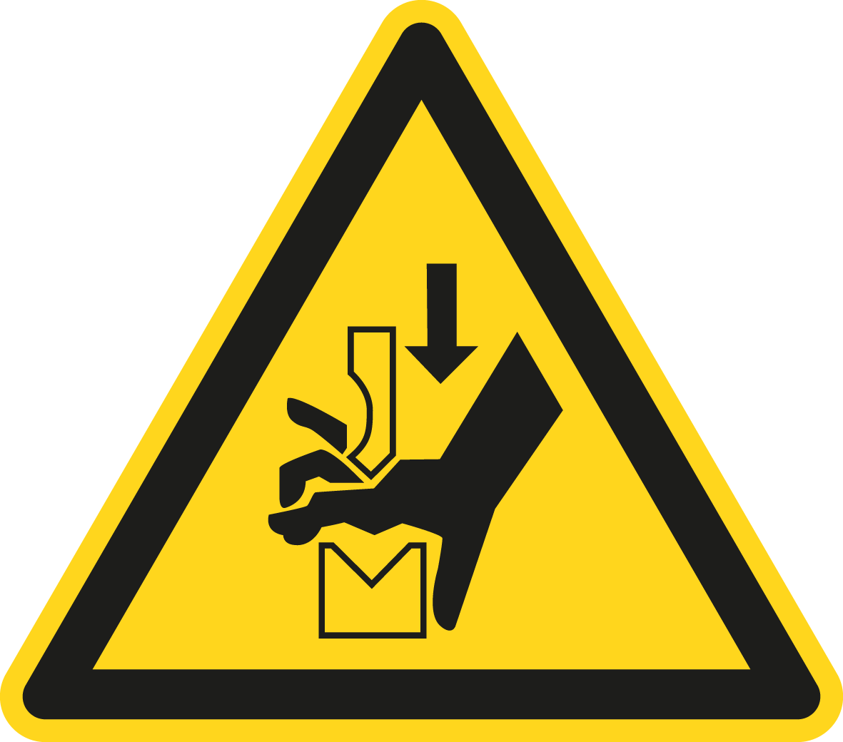 Warnschild - Warnung vor Quetschgefahr der Hand zwischen den Werkzeugen einer Presse