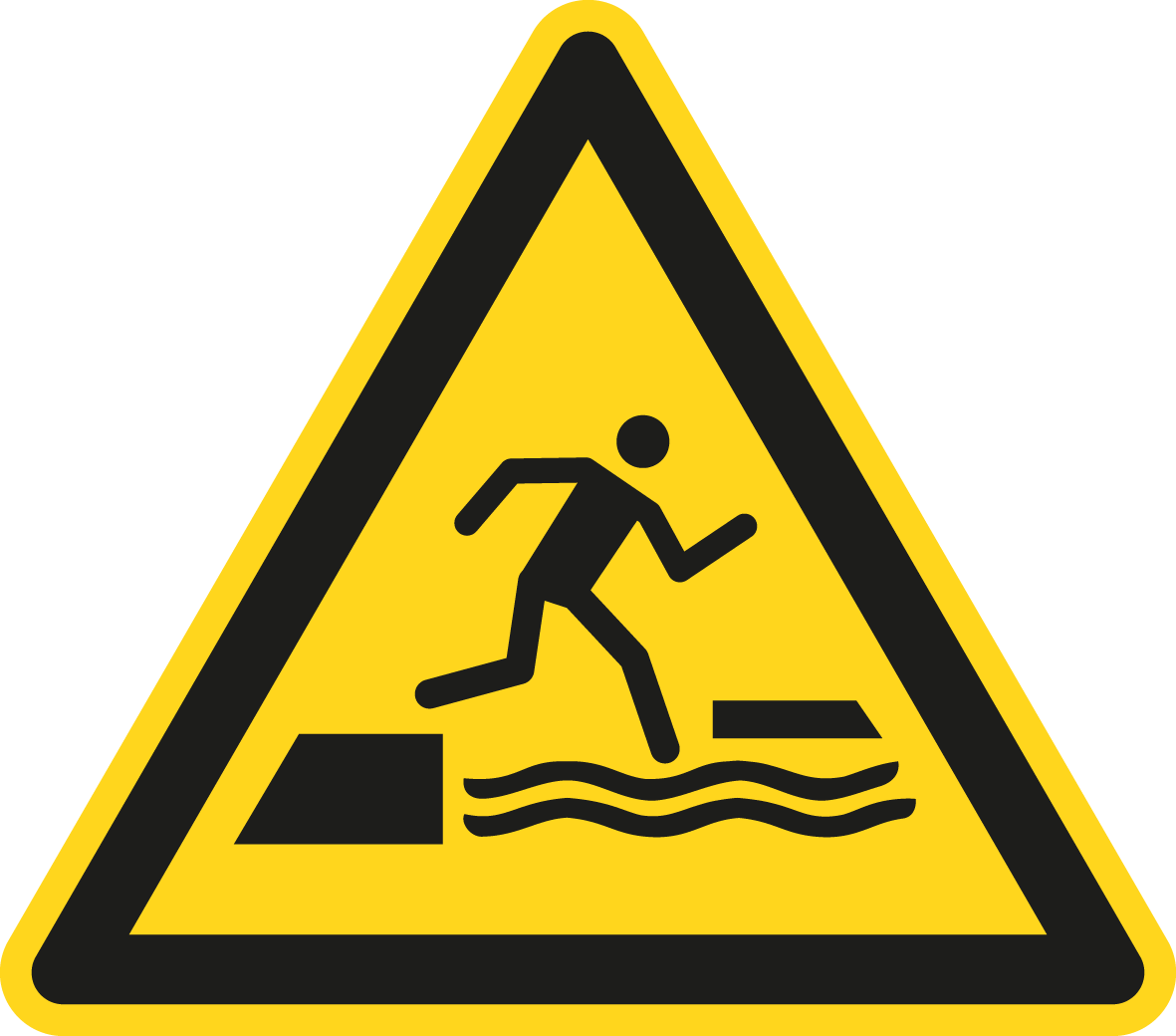 Warnschild - Warnung vor dem ins Wasser fallen beim Betreten oder Verlassen einer schwimmenden Oberfläche
