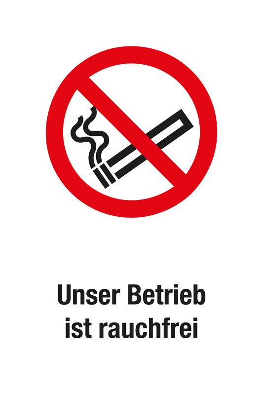 Verbotsschild mit Text - Unser Betrieb ist rauchfrei