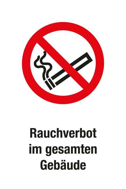 Verbotsschild mit Text - Rauchverbot im gesamten Gebäude