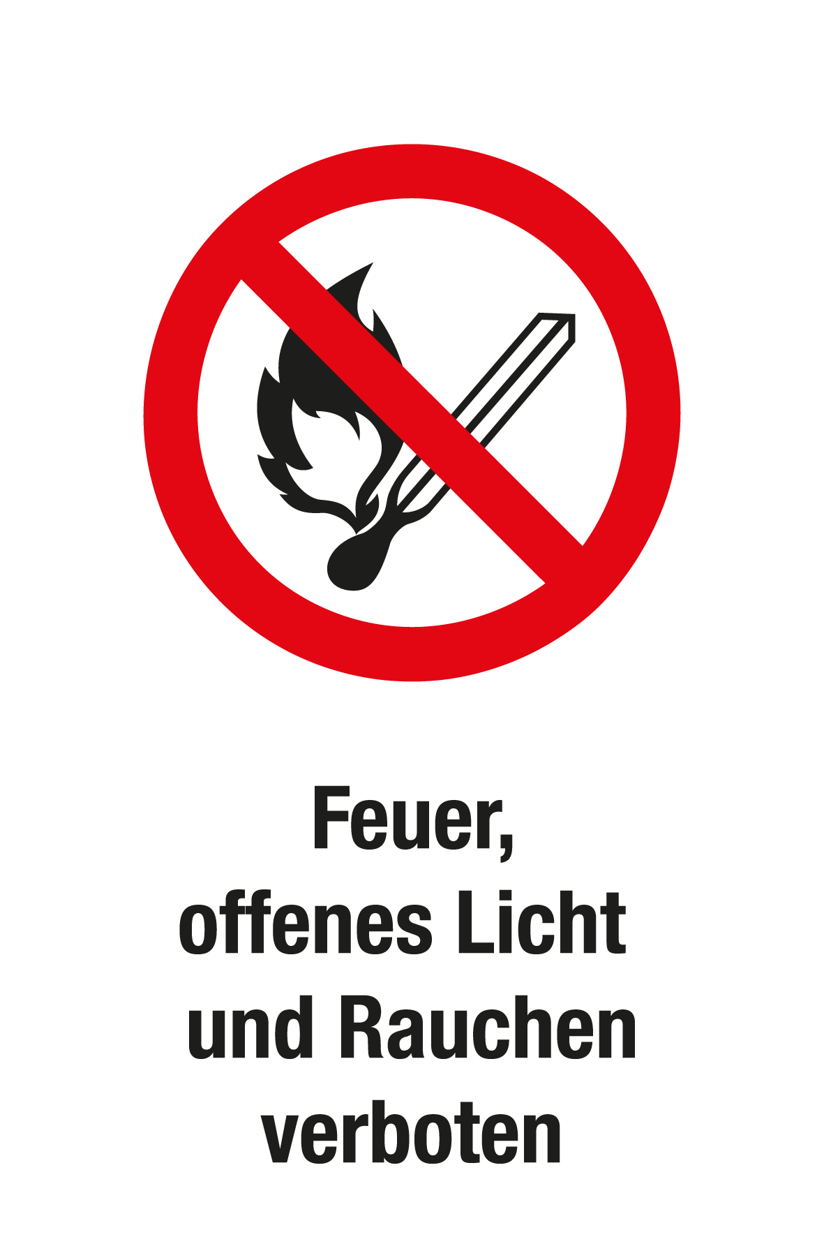 Verbotsschild mit Text - Feuer, offenes Licht und Rauchen verboten
