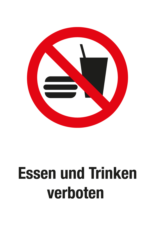Verbotsschild mit Text - Essen und Trinken verboten