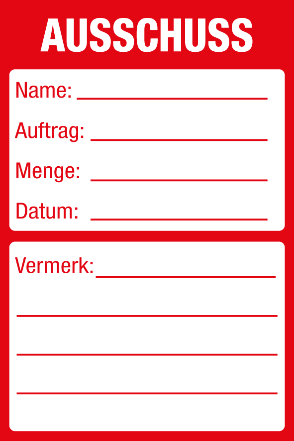 Inventar- & Wartungsschild - Ausschuss | 1 VE = 50 Stck.