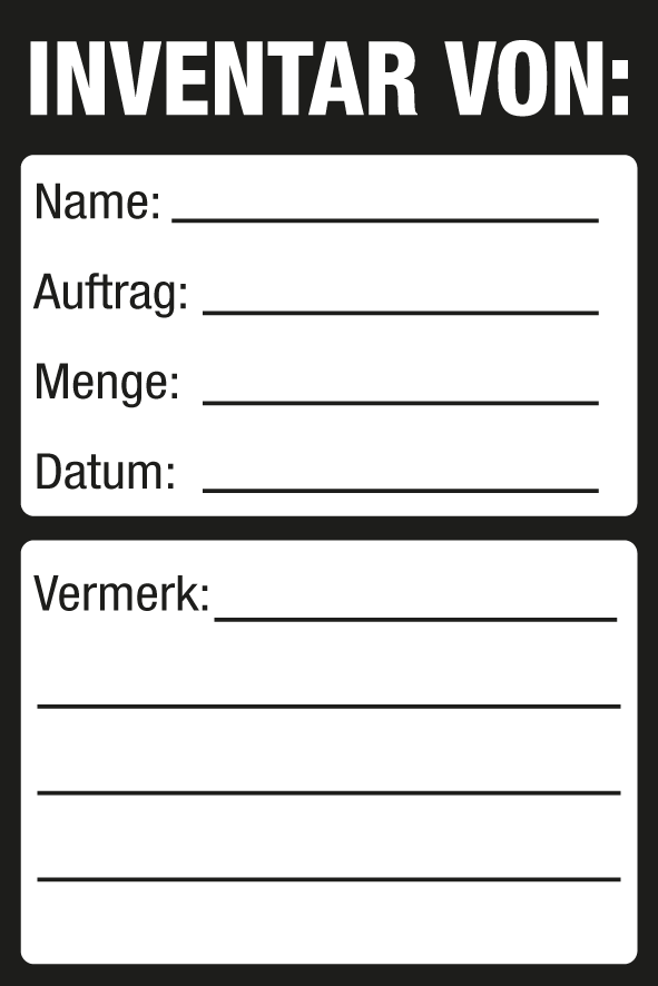 Inventar- & Wartungsschild - Inventar von | 1 VE = 50 Stck.