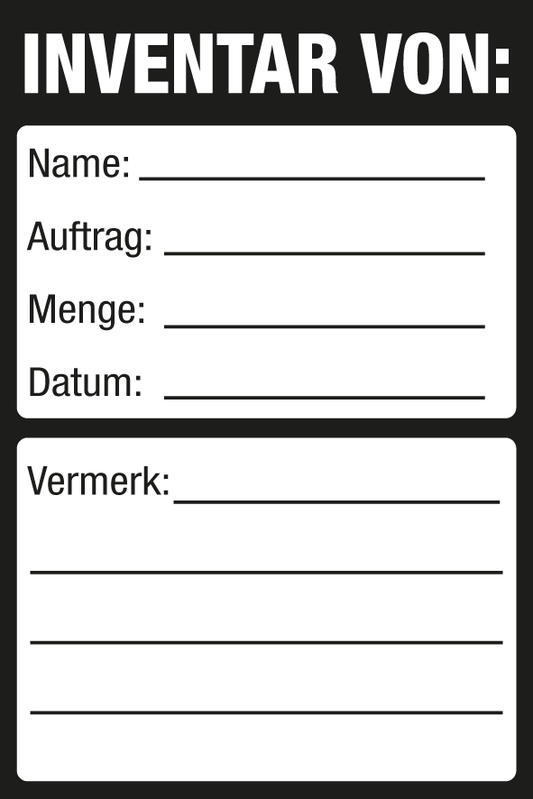Inventar- & Wartungsschild - Inventar von | 1 VE = 50 Stck.