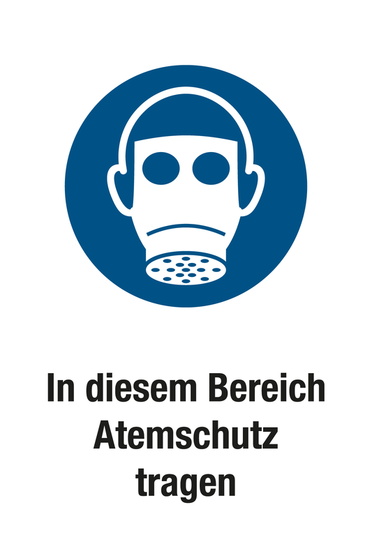 Gebotsschild mit Text - In diesem Bereich Atemschutz tragen