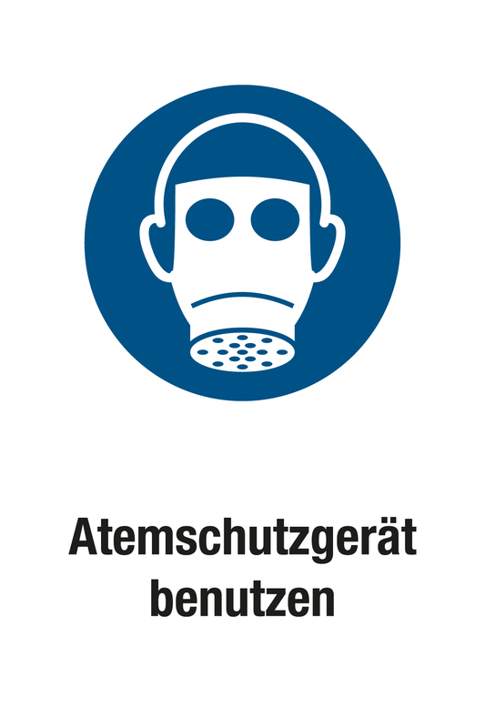 Gebotsschild mit Text - In diesem Bereich Atemschutzgerät tragen
