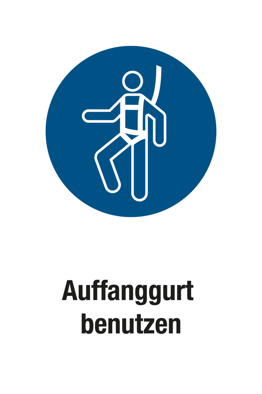 Gebotsschild mit Text - Auffanggurt benutzen