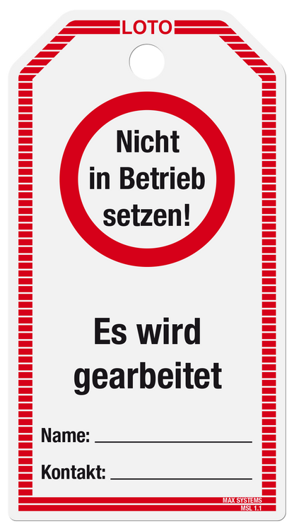 Anhängeetikett - Hochformat mit Druck "Nicht in Betrieb nehmen"