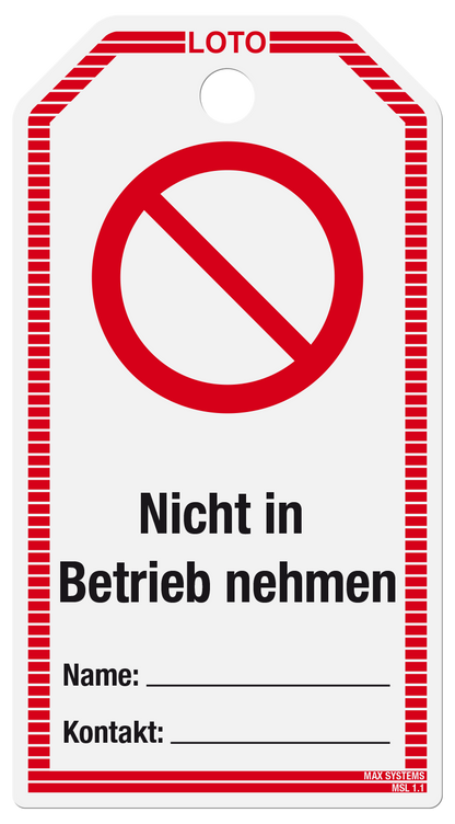 Anhängeetikett - Hochformat mit Druck "Nicht in Betrieb nehmen"