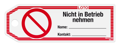 Anhängeetikett - Hochformat mit Druck "Nicht in Betrieb nehmen"