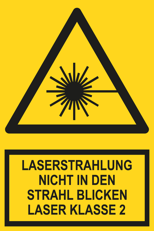 Warnschild mit Text - Laserstrahlung Klasse 2