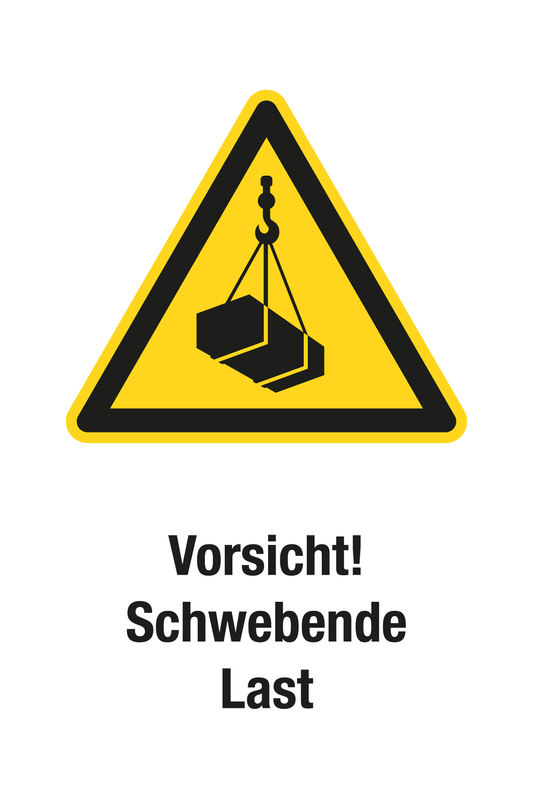 Warnschild mit Text - Vorsicht! Schwebende Last