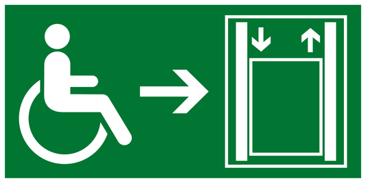 Rettungs- & Fluchtwegschild - Aufzug mit verlängerter Betriebszeit rechts
