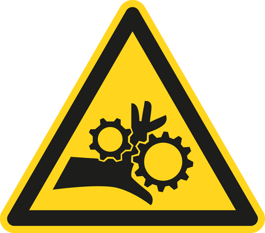 Warnschild - Warnung vor Handverletzungen bei Zahnradantrieb