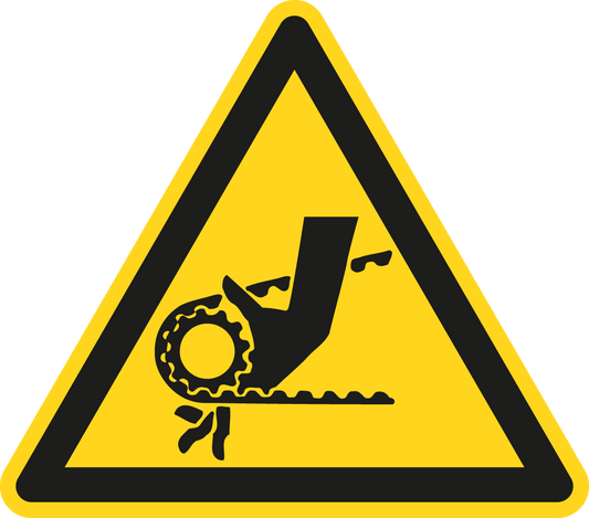 Warnschild - Warnung vor Einzugsgefahr durch Riemenantrieb