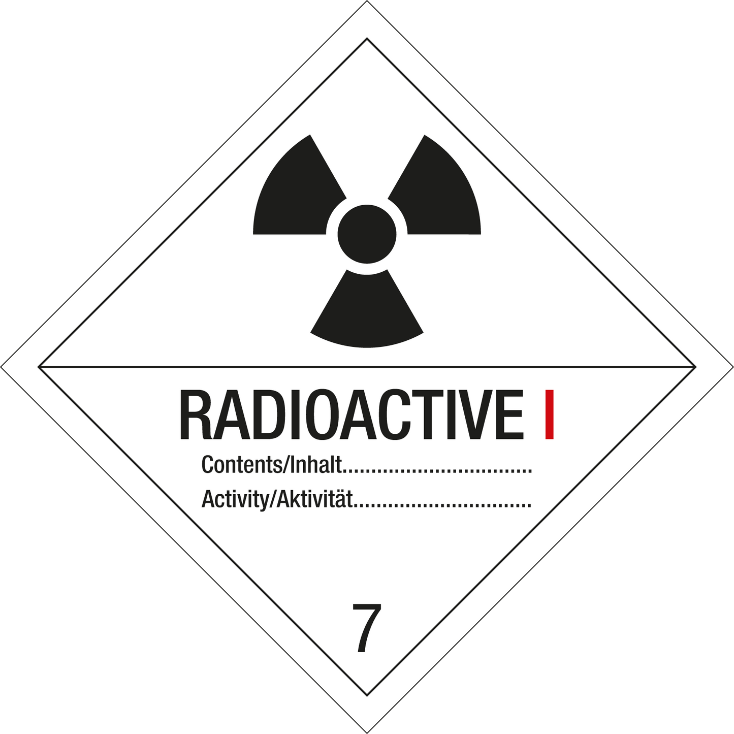 Gefahrgutschild - Radioaktive Stoffe I