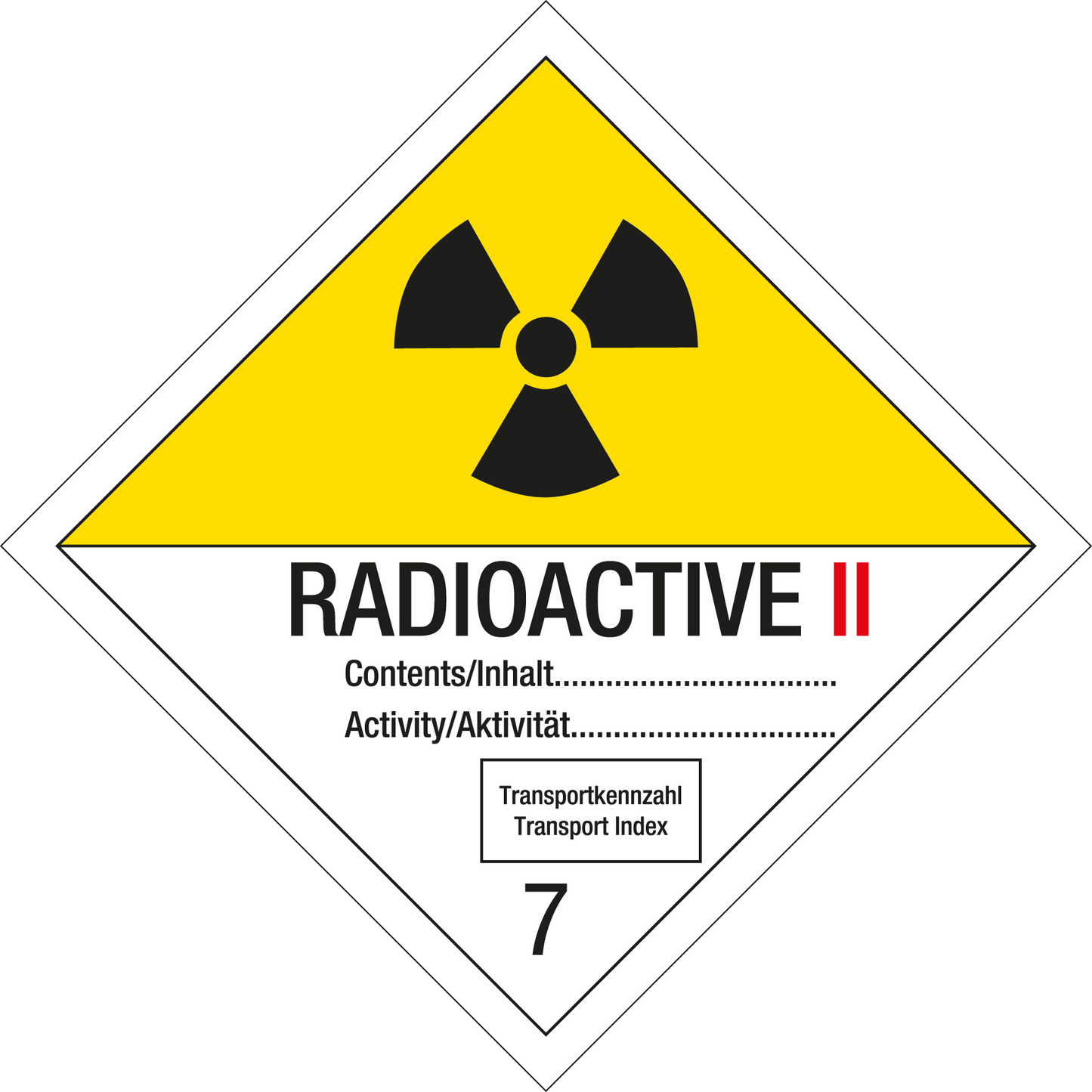 Gefahrgutschild - Radioaktive Stoffe II