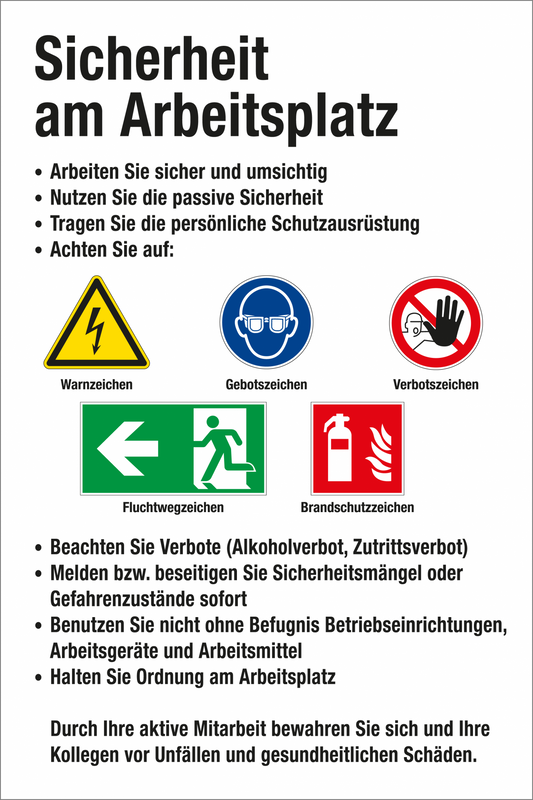 Aushang am Arbeitsplatz - Sicherheit am Arbeitsplatz