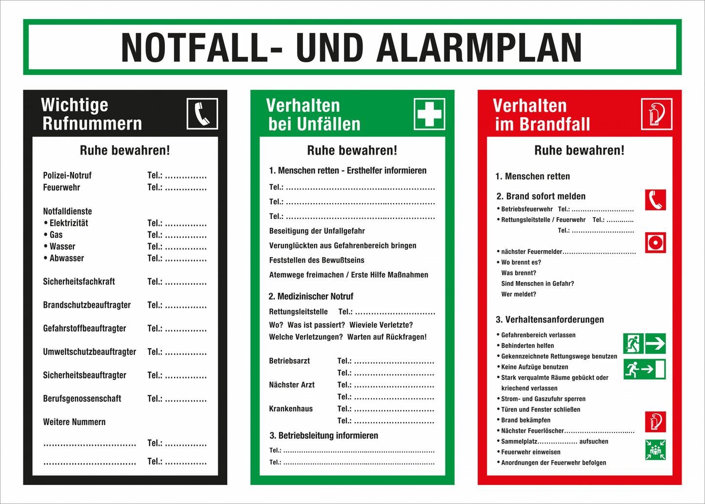 Aushang am Arbeitsplatz - Notfall- und Alarmplan