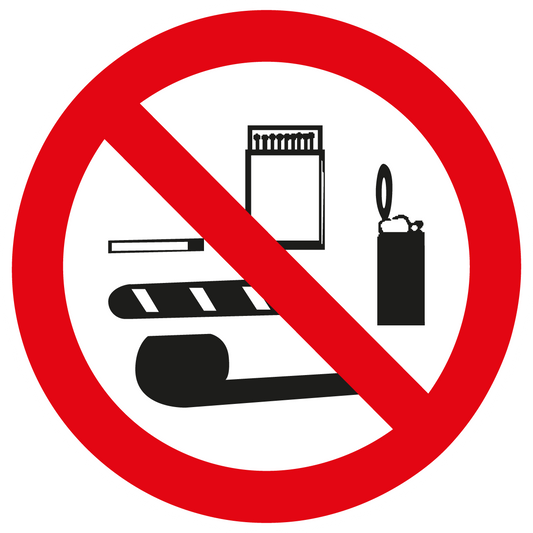 Verbotsschild - Mitnahme von Rauchwaren und Feuerzeugen verboten