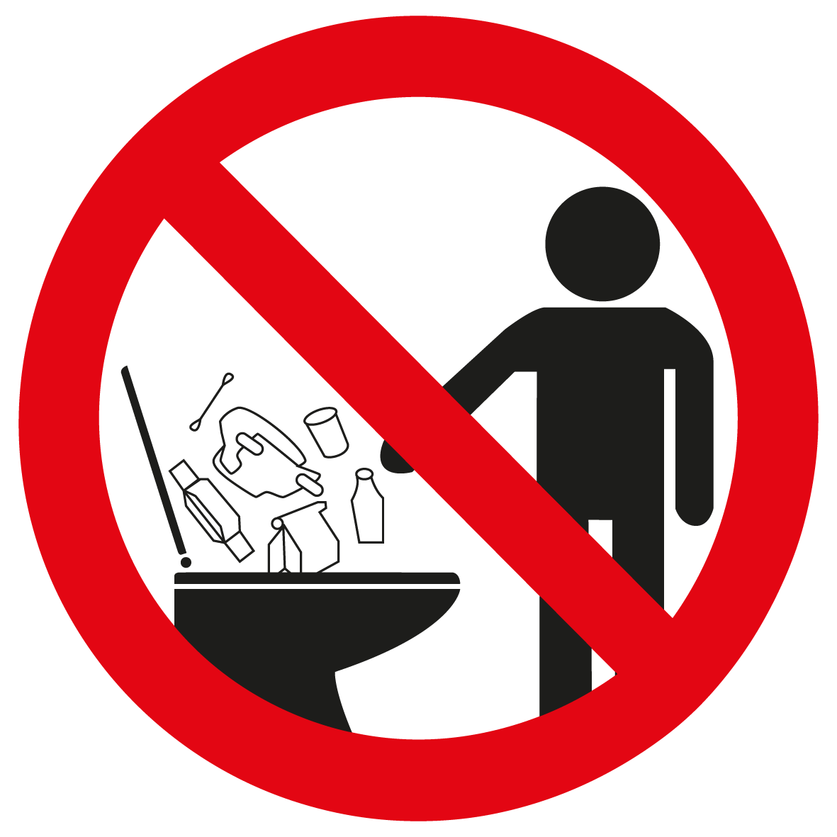 Verbotsschild - Keine Hygieneartikel in die Toilette werfen