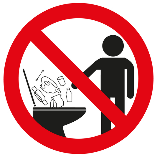 Verbotsschild - Keine Hygieneartikel in die Toilette werfen