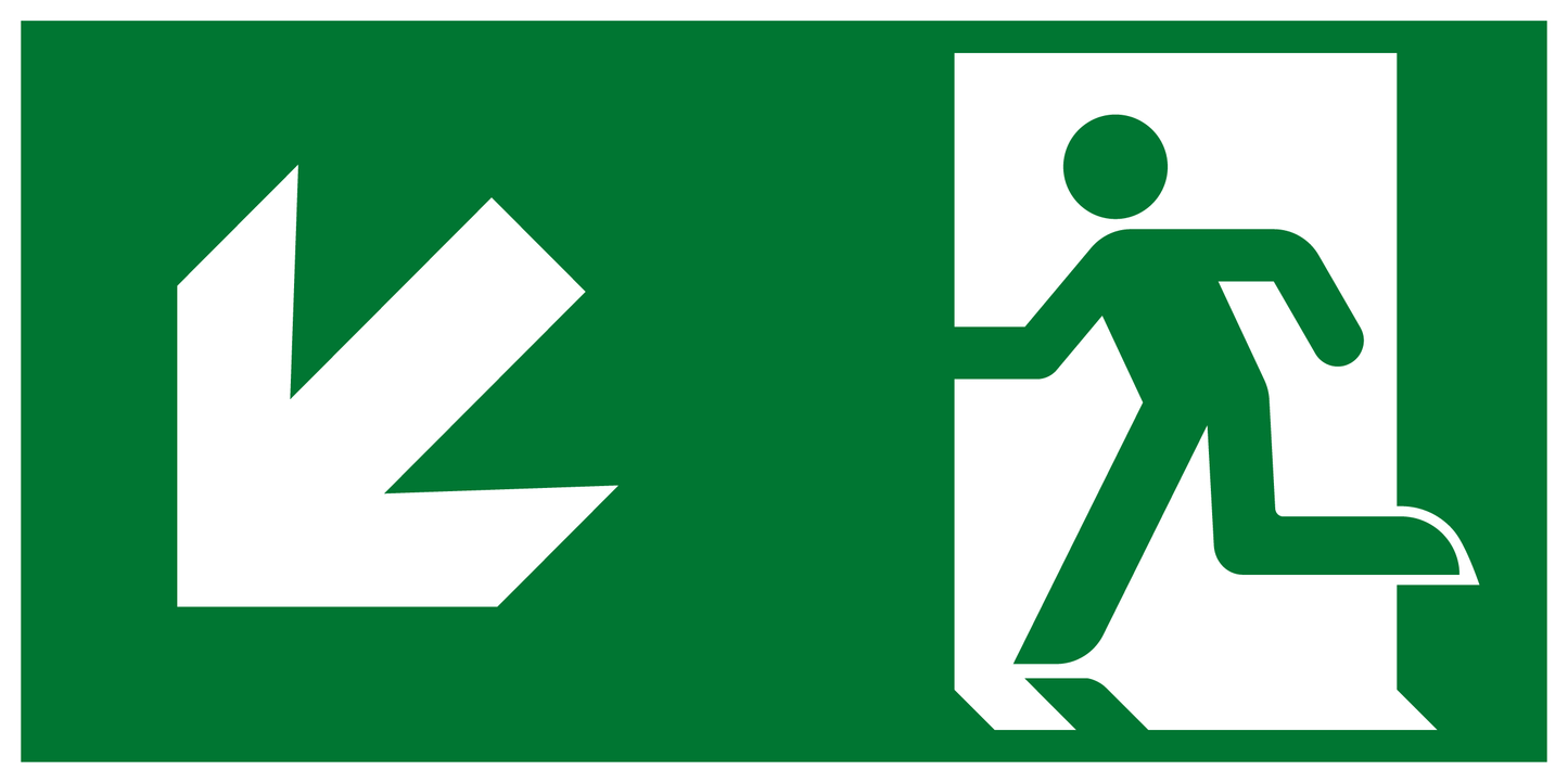 Rettungs- & Fluchtwegschild - Rettungsweg links abwärts (Etagenwechsel)