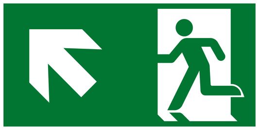 Rettungs- & Fluchtwegschild - Rettungsweg schräg links/links aufwärts (Etagenwechsel)