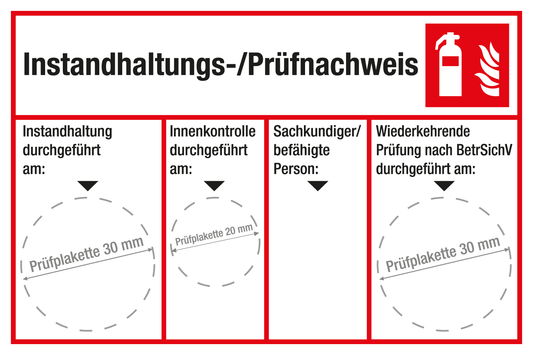 Grundetikett - Instandhaltungs- /Prüfnachweis vierspaltig| VE = 6 Stück pro Bogen