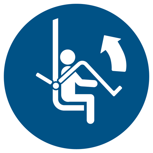 Gebotsschild - Sicherheitsbügel des Sessellifts schließen