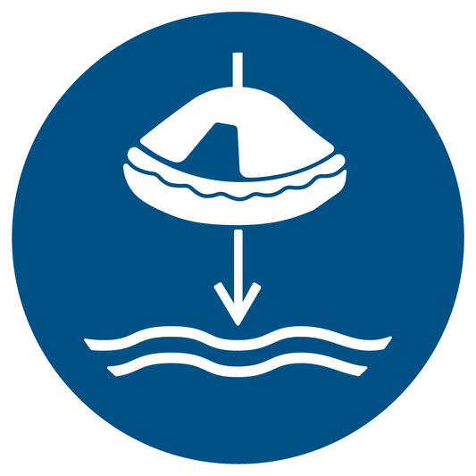 Gebotsschild - Rettungsfloß fieren beim Aussetzvorgang