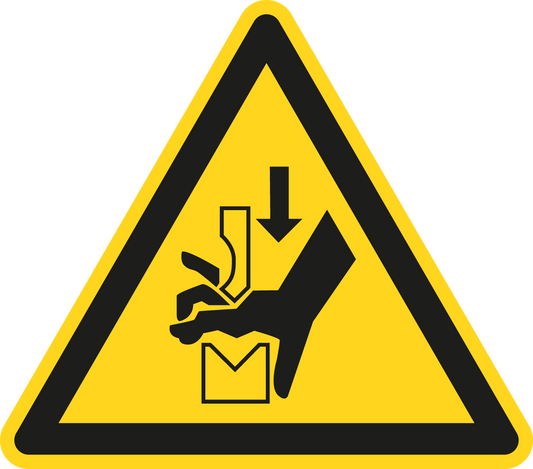Warnschild - Warnung vor Quetschgefahr der Hand zwischen den Werkzeugen einer Presse