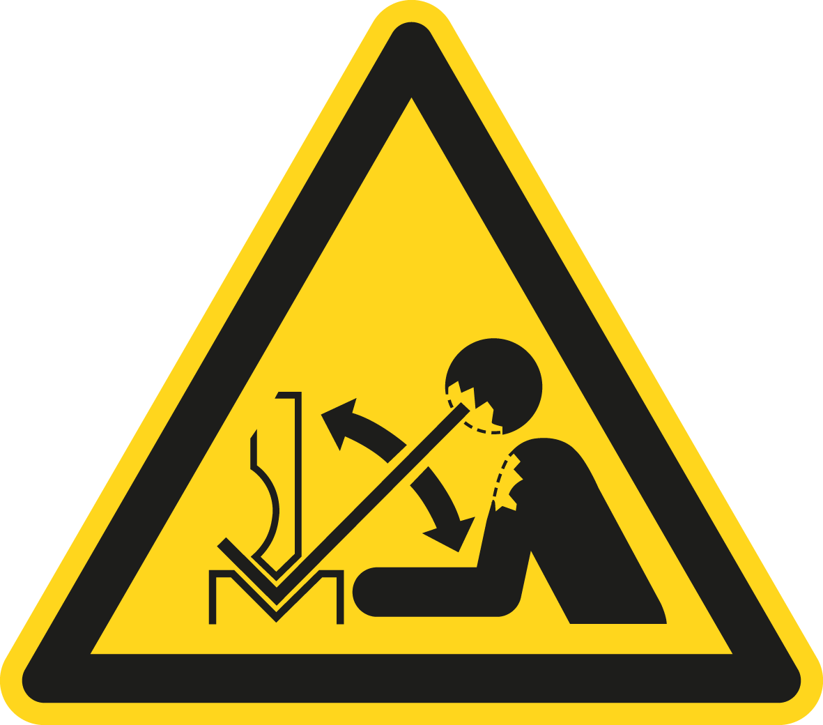 Warnschild - Warnung vor hochschnellendem Werkstück in einer Presse