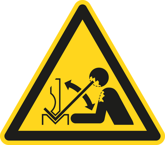 Warnschild - Warnung vor hochschnellendem Werkstück in einer Presse