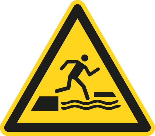 Warnschild - Warnung vor dem ins Wasser fallen beim Betreten oder Verlassen einer schwimmenden Oberfläche
