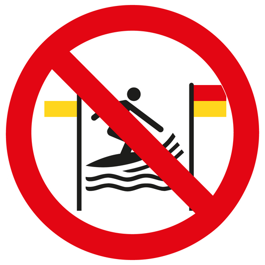 Verbotsschild - Surfen zwischen den rot-gelben Flaggen verboten