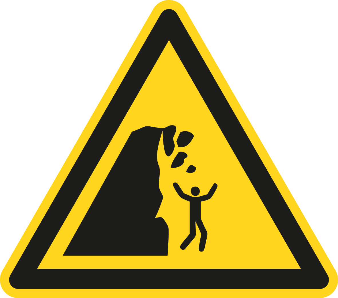 Warnschild - Warnung vor Steinschlag von instabiler Klippe