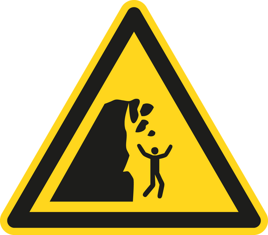 Warnschild - Warnung vor Steinschlag von instabiler Klippe