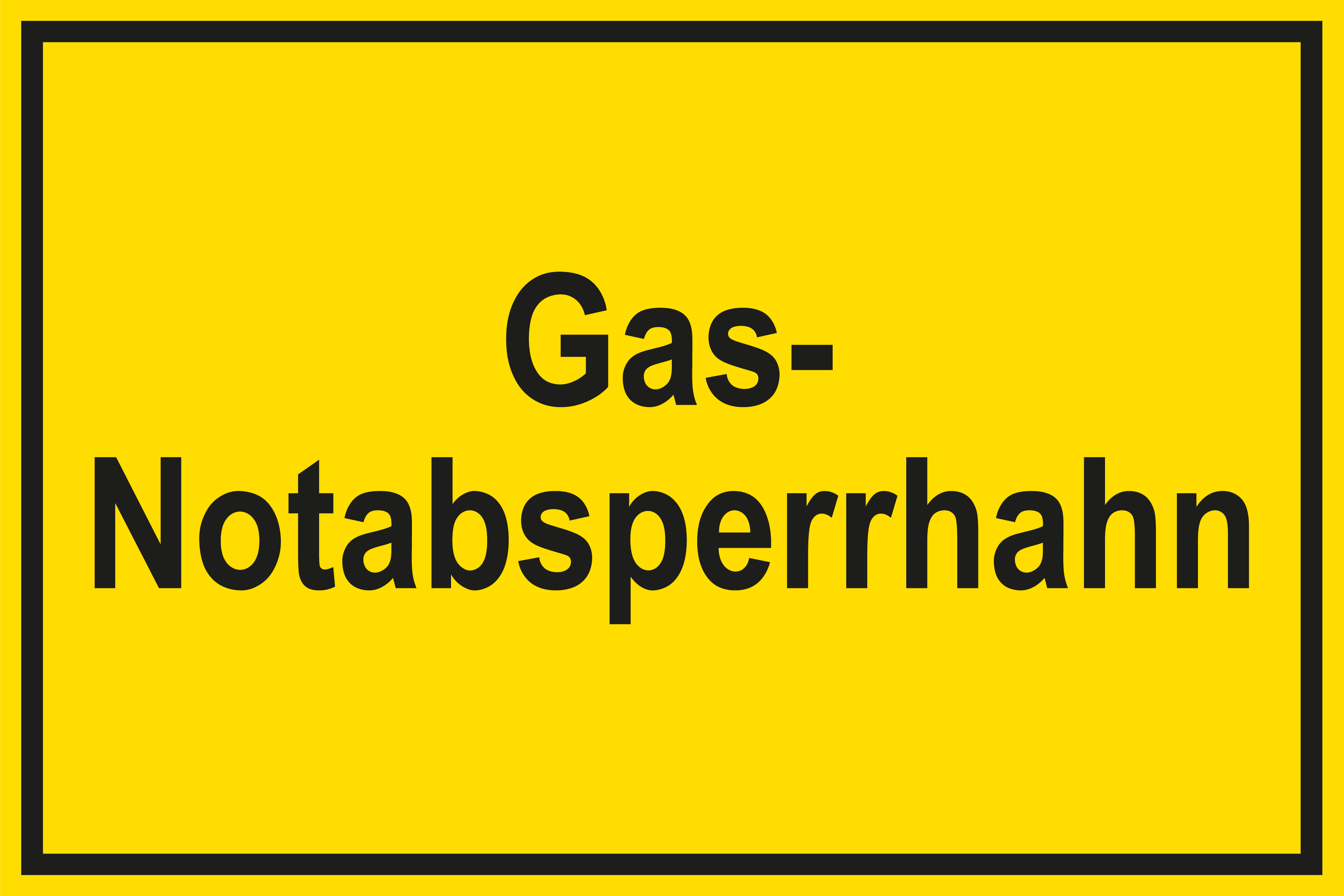 Schild für Gas- und Heizungsanlagen - Gas-Notabsperrhahn - Folie Selbstklebend - 20 x 30 cm