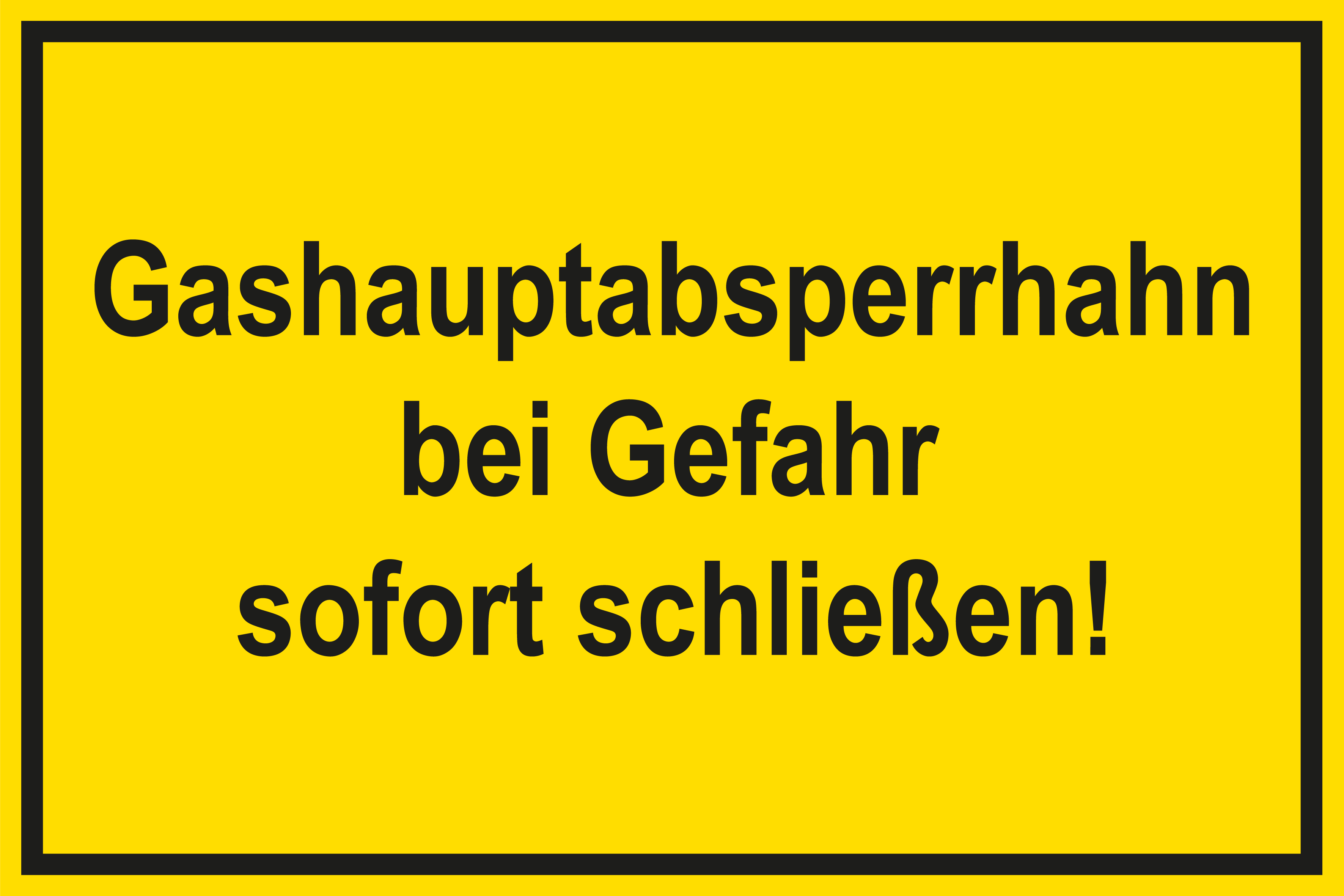Schild für Gas- und Heizungsanlagen - Gashauptabsperrhahn - Folie Selbstklebend - 20 x 30 cm