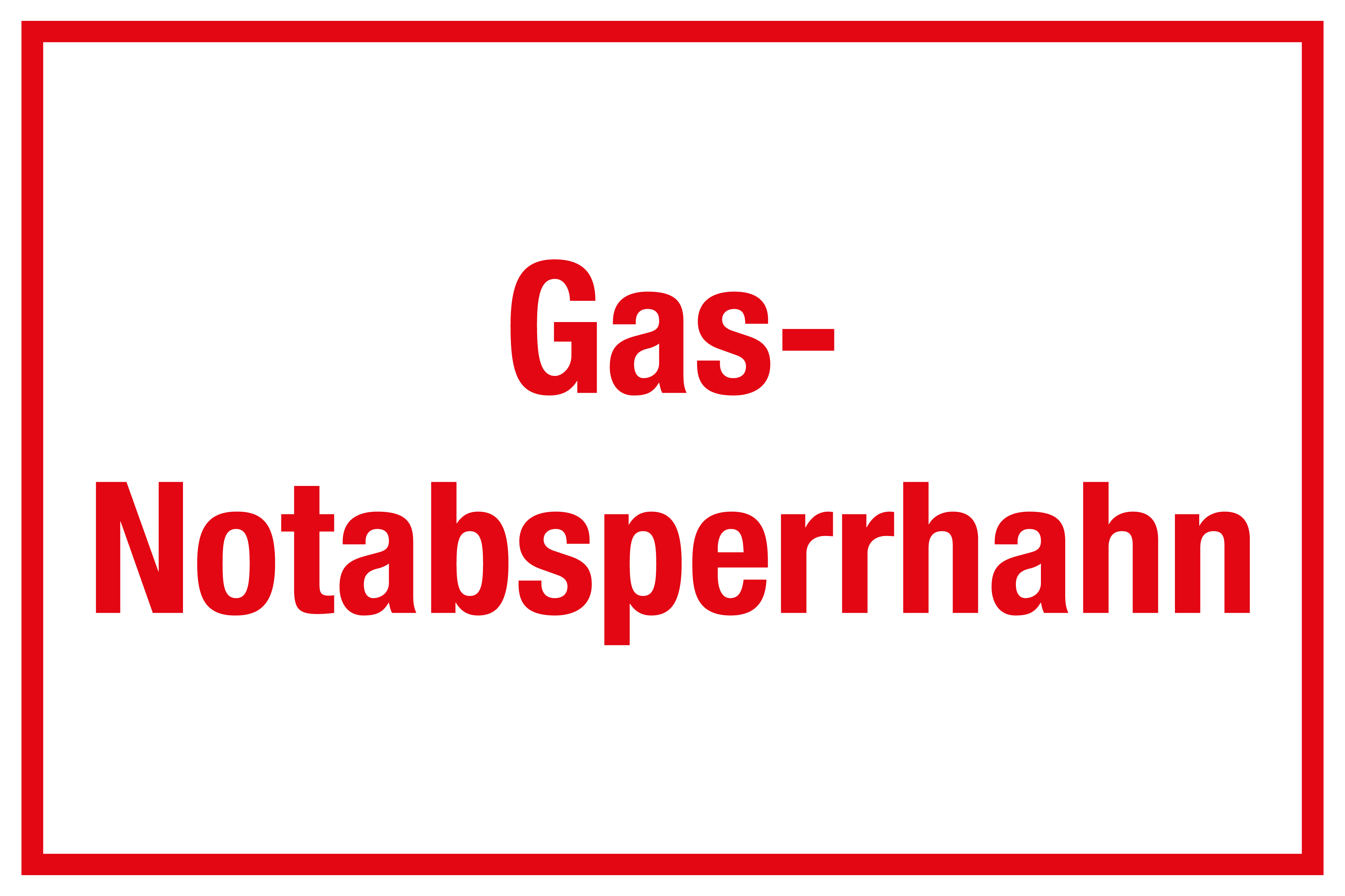 Schild für Gas- und Heizungsanlagen - Gas-Notabsperrhahn  - Folie Selbstklebend - 20 x 30 cm